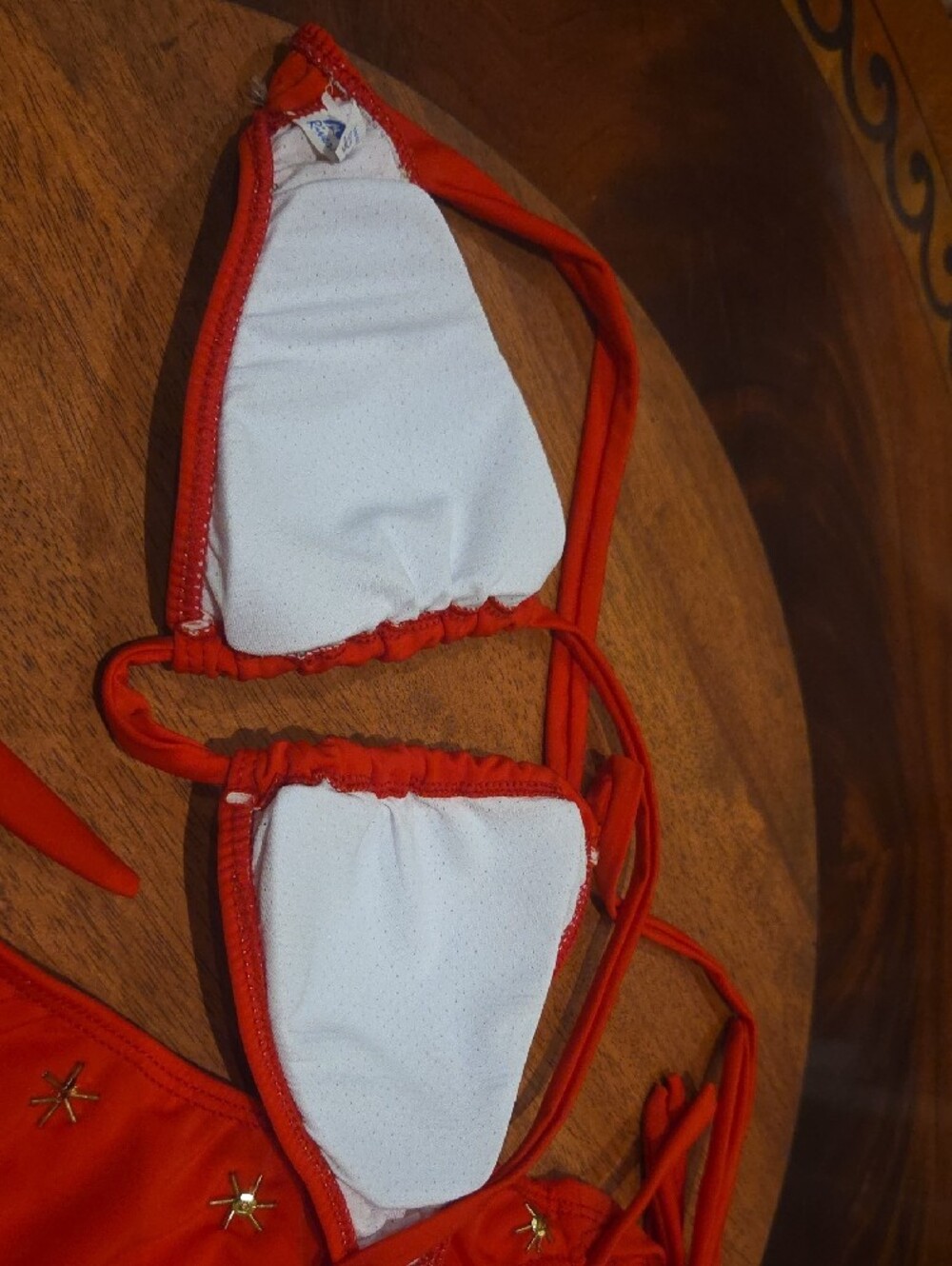 Red Embellished Triangle Bikini Set by - Picture 5 of 7